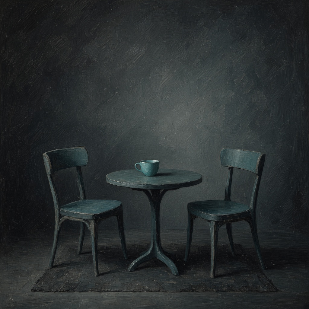 Two chairs and a teal cup in a quiet room